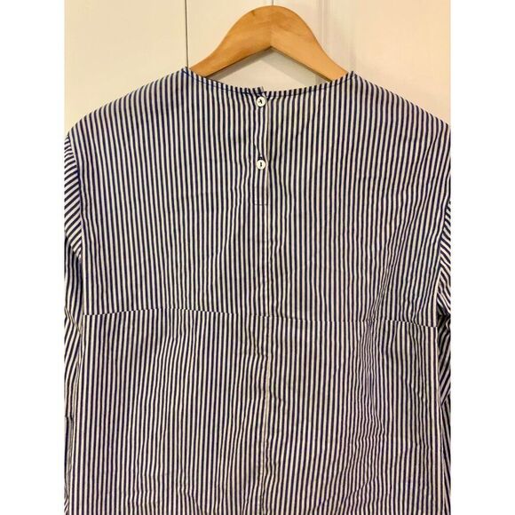 Zara Navy Blue Stripe Embroidered Tie Front Long Sleeve Top XS - Picture 7 of 10